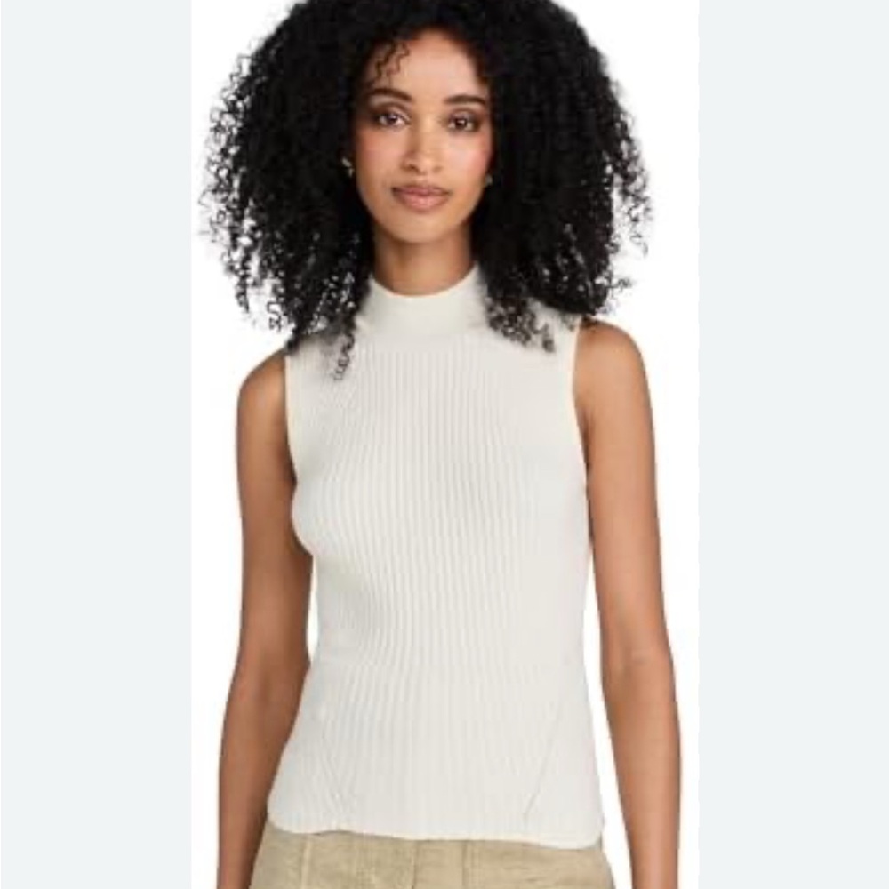 212 Collection Sleeveless Ribbed Knit Mock Neck Top - White